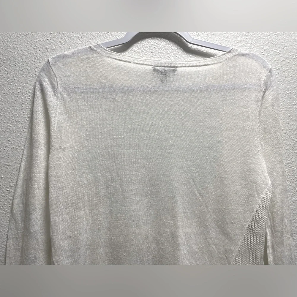 Eileen Fisher Hemp Blend Knit Sheer Long Sleeve Blouse Italian Yarn White Small - Picture 6 of 8